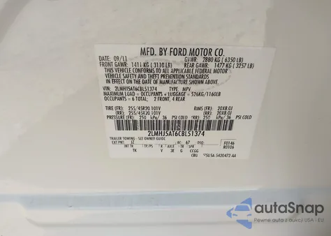 2012 Lincoln Mkt Ecoboost z USA, uszkodzony, nr VIN 2LMHJ5AT6CBL51374